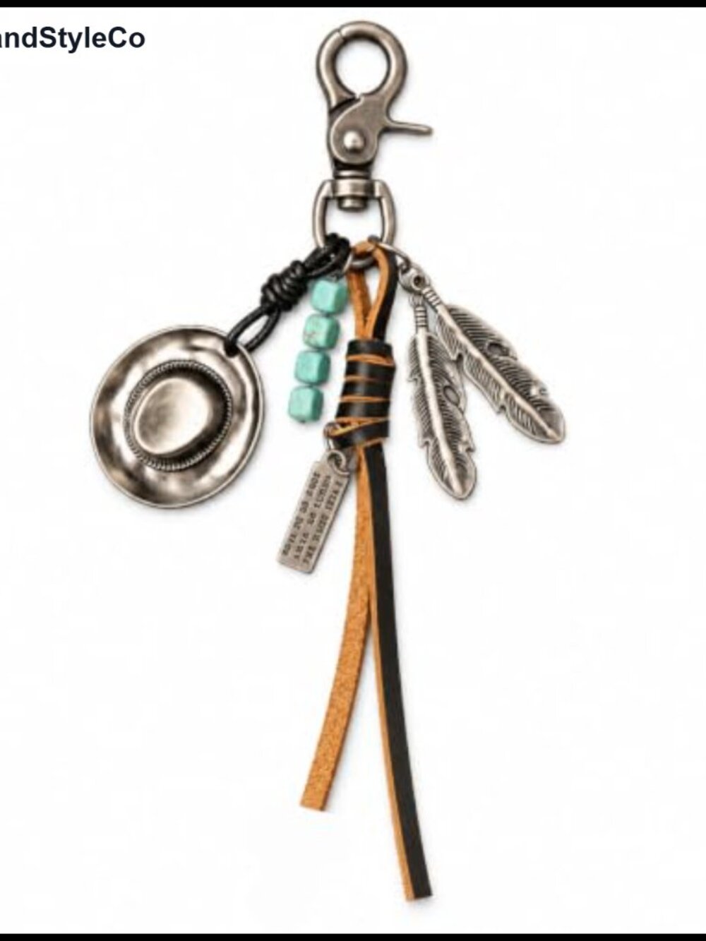 Western Cowboy Hat Feather Keychain Leather Tassel Bag Charm